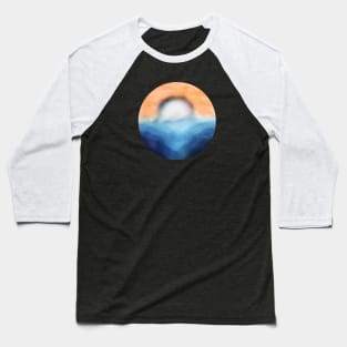 Vibrant Moon Rising Over The Mountains and Waves Abstract Digital WaterColor Art Baseball T-Shirt